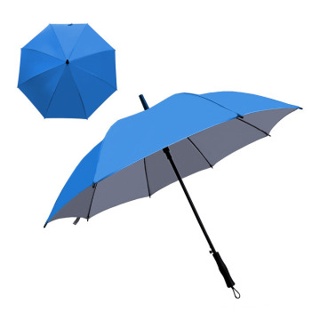 High Quality Auto Open 27 Inch Black Fiber 8 Ribs Rainproof Polyester Fabric Straight Umbrella with Custom Logo Print